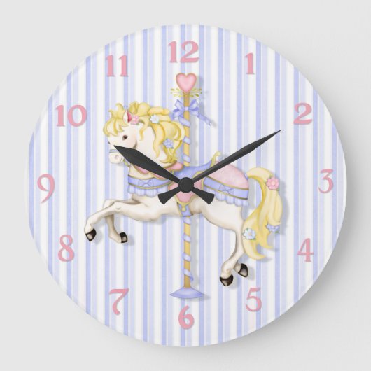 Pastellkarussell-Pony Große Wanduhr (Vorderseite)