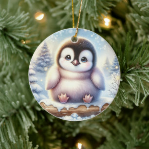 Pastellkiefern & Pinguin-Laune Keramik Ornament