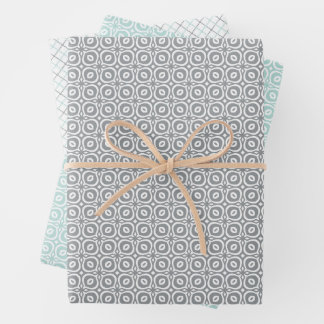 Pastellkombination aus Retro-Grau, Mint und Geomet Geschenkpapier Set