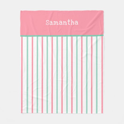 Pastelllachs Pink Aquamarin grüne Streifen Name Fleecedecke (Vorderseite)