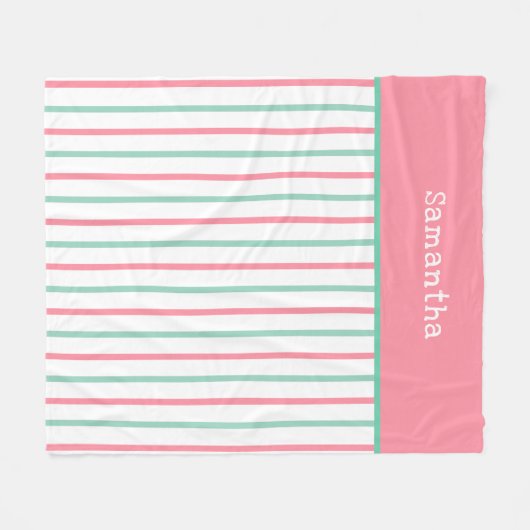 Pastelllachs Pink Aquamarin grüne Streifen Name Fleecedecke (Vorderseite (Horizontal))