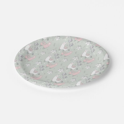 Pastelllama-Muster Pappteller (Schrägansicht)