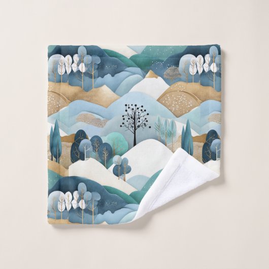 Pastelllandschaftsmuster Badhandtuch Set (Waschlappen)
