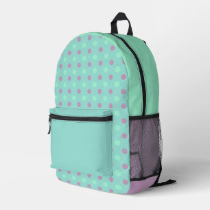 pastelllila, mintgrüne und tealblaue Tupfen Bedruckter Rucksack