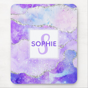 Pastelllila und falscher Silber-Glitter-Achat-Mono Mousepad