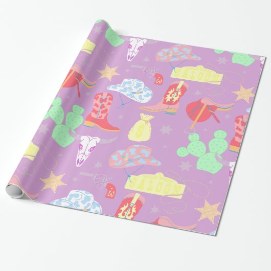 Pastellmädchen-Wildwest-Salon Geschenkpapier (Ungerollt)