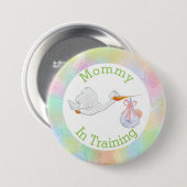 Pastellmama im Trainings-Storch mit Babyparty Button (Vorne & Hinten)