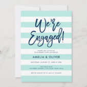 Pastellminze und weiße Streifen Blue Engagement Pa Einladung (Vorderseite)