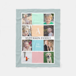 Pastellmonogramm | acht Foto-Collagen-Familienname Fleecedecke