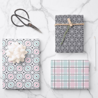 Pastellmuster aus Grau, Pink und Mint in geometris Geschenkpapier Set