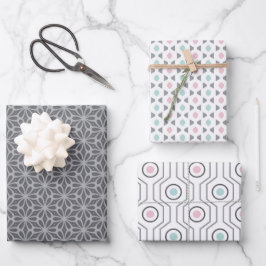 Pastellmuster aus Grau, Pink und Mint in Retro-For Geschenkpapier Set