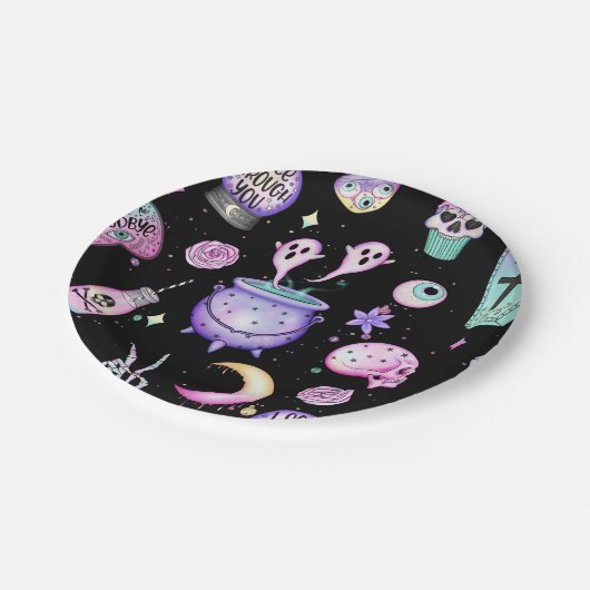 Pastellmuster dunkel pappteller (Schrägansicht)