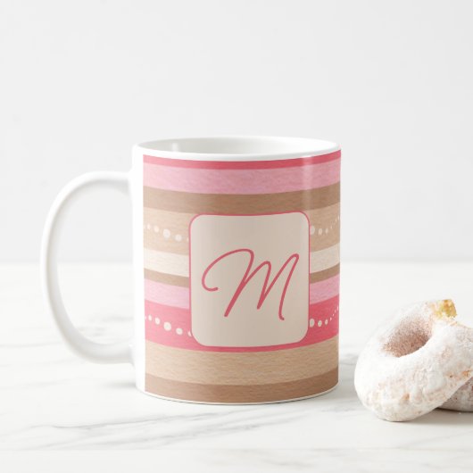 Pastellmuster für Monogramm und Streifen Kaffeetasse (Mit Donut)