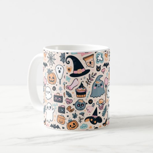 Pastellmuster mit Pumpkin Ghost Kaffeetasse (Vorderseite Links)