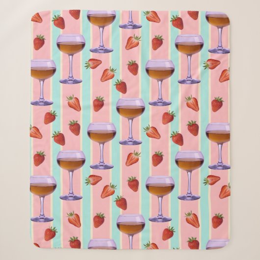 Pastellmuster mit Weingläsern und Erdbeeren Sherpadecke (Vorderseite)