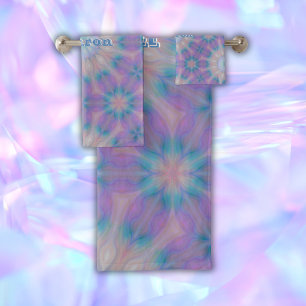 Pastellmutter Perlmuster Name Monogramm Badhandtuch Set