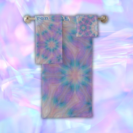 Pastellmutter Perlmuster Name Monogramm | Badhandtuch Set