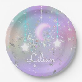 Pastellnachthimmel glühende Mond-Sterne Glitzer ni Pappteller