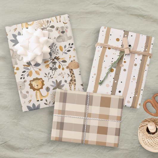 Pastellneutrale Jungtiere Geschenkpapier Set