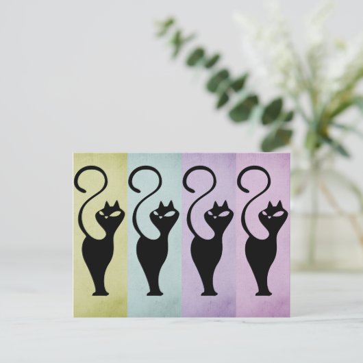 Pastello Cats Black Silhouette Postkarte (Stehend Vorderseite)