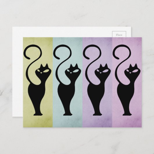Pastello Cats Black Silhouette Postkarte (Vorne/Hinten)