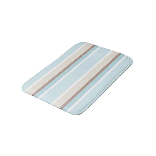 PastellOcean Blau Beige Braun Weiße Streifen Muste Badematte (Schrägansicht)