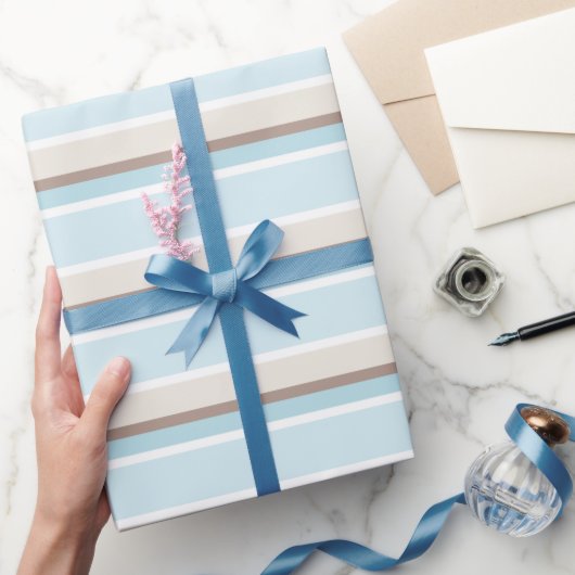 PastellOcean Blau Beige Braun Weiße Streifen Muste Geschenkpapier (Schenken)