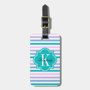 PastellOmbre Streifen mit aquamarinem Monogramm Gepäckanhänger