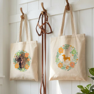 Pastellorange Dachshund Blumen-Tasche – Benutzerde Tragetasche
