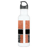 Pastellorange Glitzer schwarzer Leopard Trinkflasche (Rückseite)