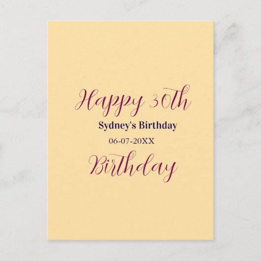 Pastellorange glücklicher 30. Geburtstag Name Datu Postkarte (Vorderseite)