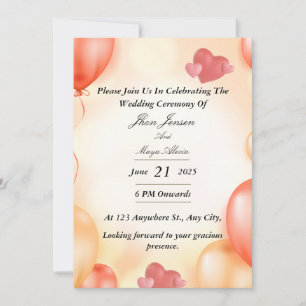 Pastellorange Luftballon-Hochzeitseinladung mit He Einladung