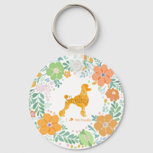 Pastellorange-Pudel-Silhouette - Name und Foto  Schlüsselanhänger