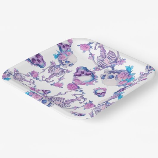 Pastelloween Skulls Pappteller (Gewinkelt)