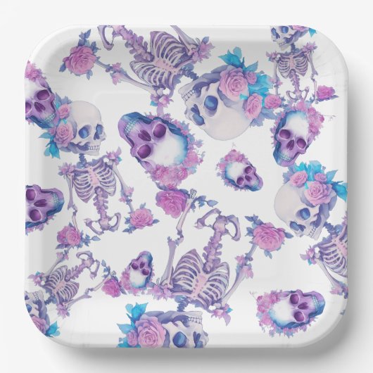 Pastelloween Skulls Pappteller (Vorderseite)