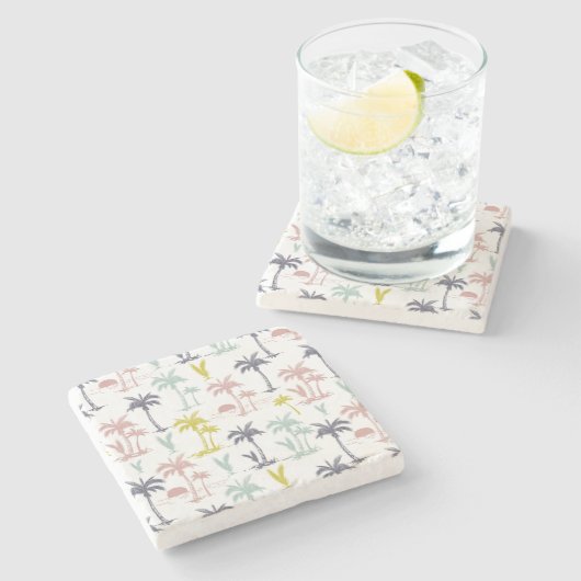 Pastellpalme durch das Strand-Muster Steinuntersetzer (Seitenansicht)