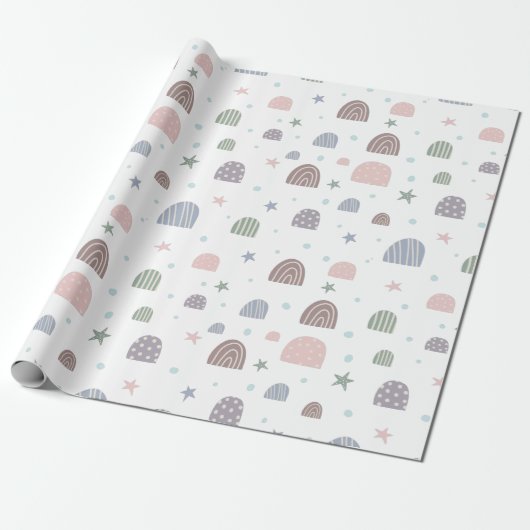 Pastellpapier für moderne Regenbogensterne Geschenkpapier (Ungerollt)