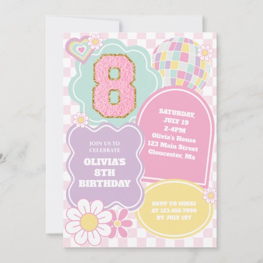 Pastellpastellpflaster vom 8. Geburtstag Einladung (Vorderseite)