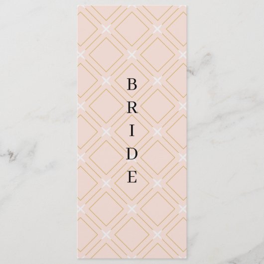 Pastellpfirsich und geometrischer Gold-Lehrstuhl Menükarte (Vorderseite)