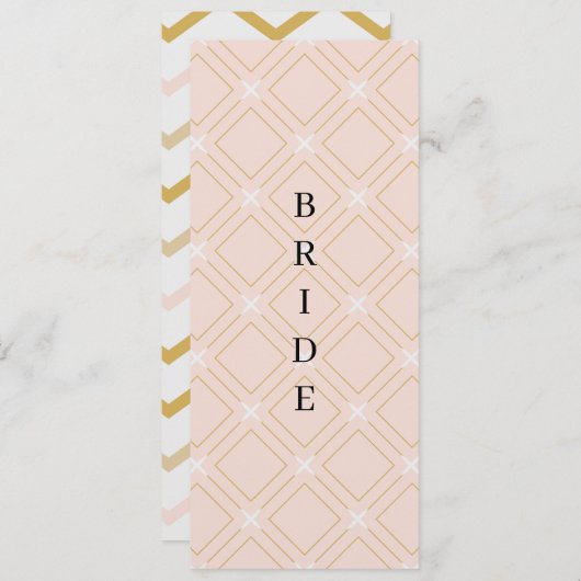 Pastellpfirsich und geometrischer Gold-Lehrstuhl Menükarte (Vorne/Hinten)