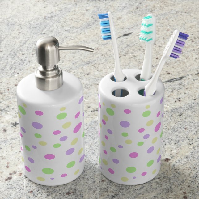 Pastellpolka-Punkt-Badezimmer-Set Badset (Vorderseite)