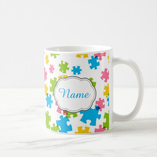 Pastellpuzzlespiel-Stück-personalisierte Tasse (Rechts)