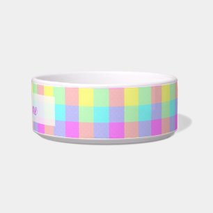 Pastellregenbogen-Checkered   personalisierter Napf