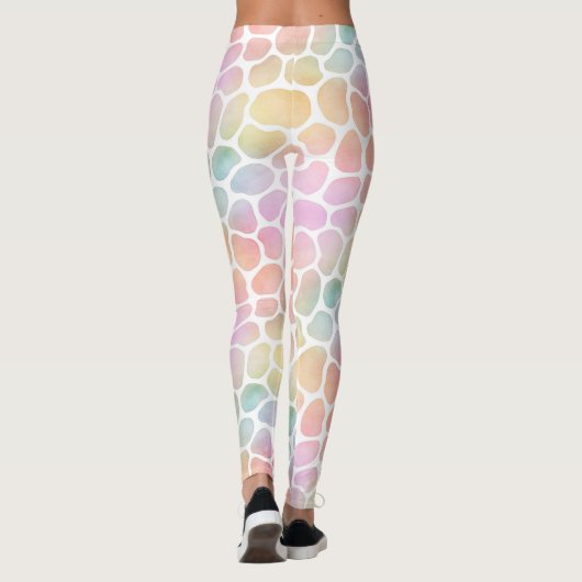 Pastellregenbogen-Giraffen-Aquarell Whitespace Leggings (Rückseite)