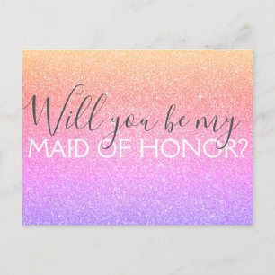 Pastellregenbogen-Glitzer-u. Schein-Trauzeugin Einladungspostkarte