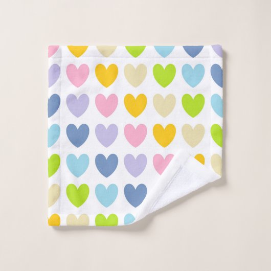 Pastellregenbogen-Herzen Badhandtuch Set (Waschlappen)