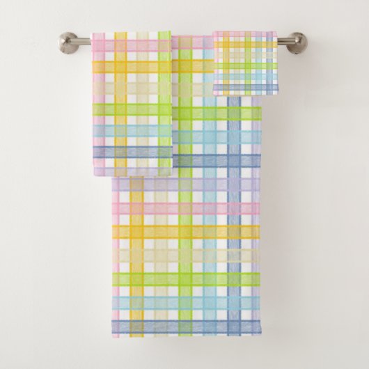 Pastellregenbogen kariert badhandtuch set (Insitu)