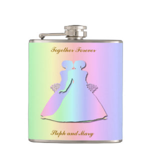 Pastellregenbogen-lesbische Bräute Hipflask Flachmann