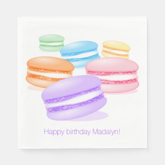 Pastellregenbogen-Macarons zum Geburtstag Serviette (Vorderseite)