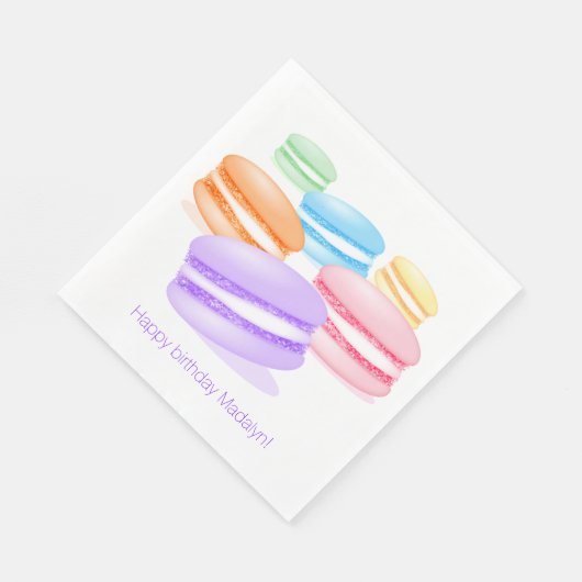 Pastellregenbogen-Macarons zum Geburtstag Serviette (Ecke)